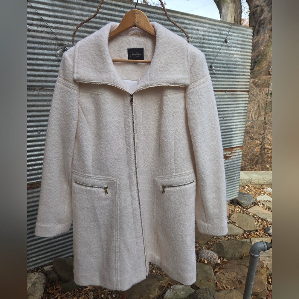 Elegant Cream Boucle Wool Coat XL 16-18 Jessica Simpson